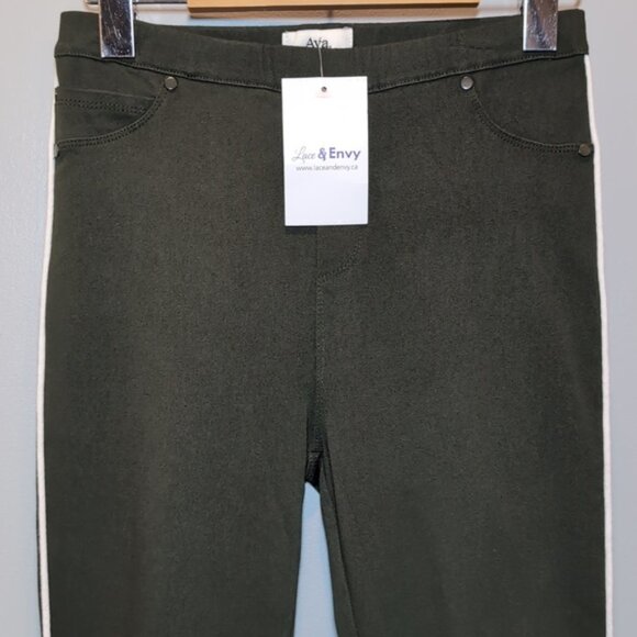 3/$20 NEW Ava Skinny Jeggings Army Olive Piped Trim High Rise Ankle Ripped Jeans - Picture 2 of 11